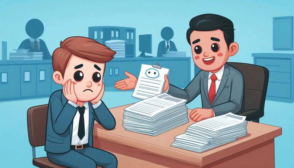 個人事業主・自営業者が、住宅ローンの相談を銀行に相談する様子。